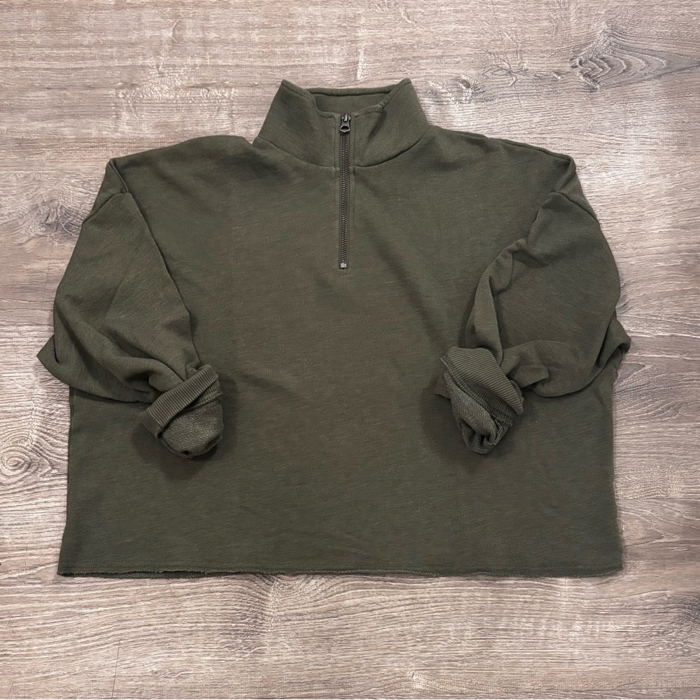 American Eagle Olive Green 1/4 Zip Pullover Sweatshirt Mock Neck Long Sleeve M
